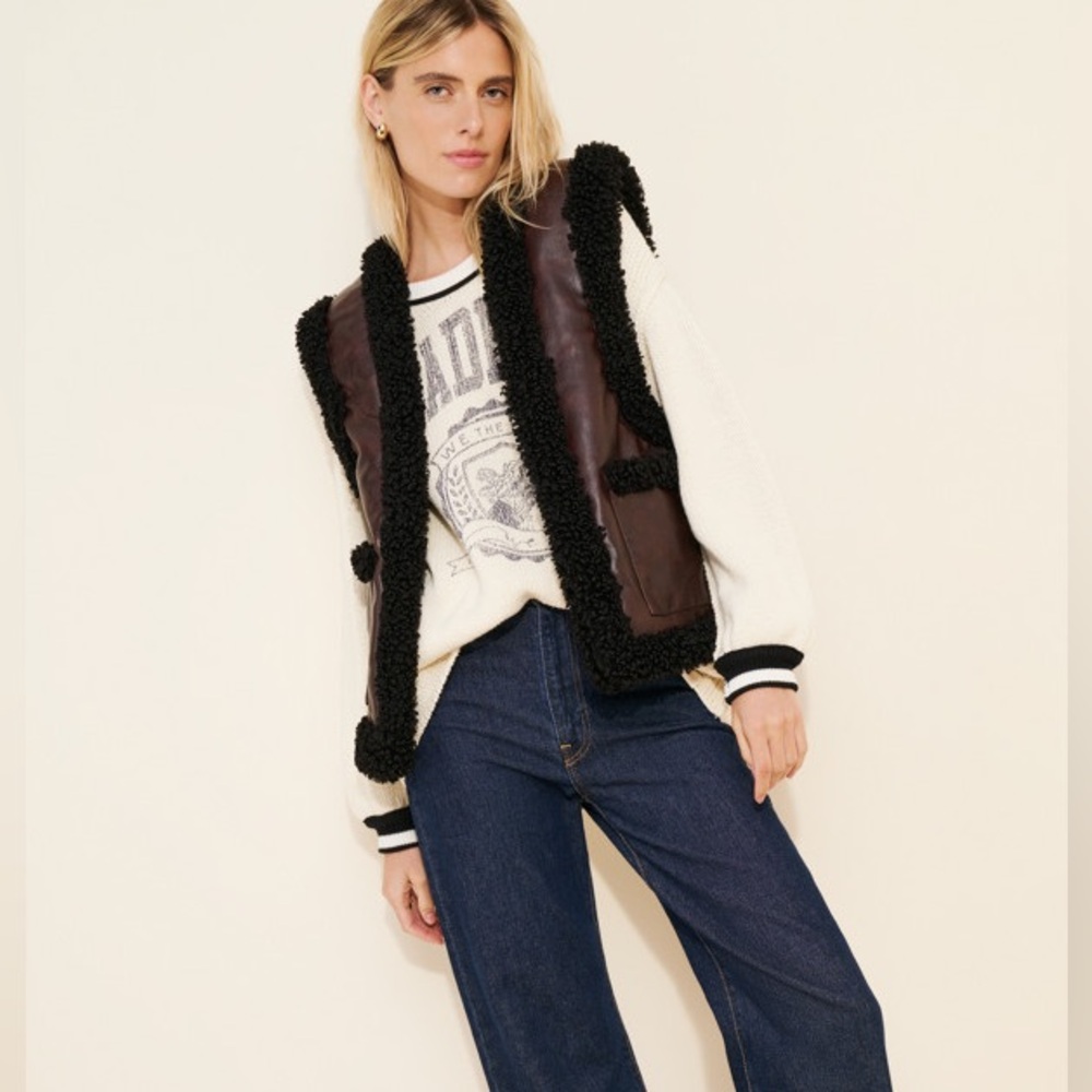 Like New! WeWoreWhatFaux Reversible Shearling Trim Leather Vest - Brown & Black